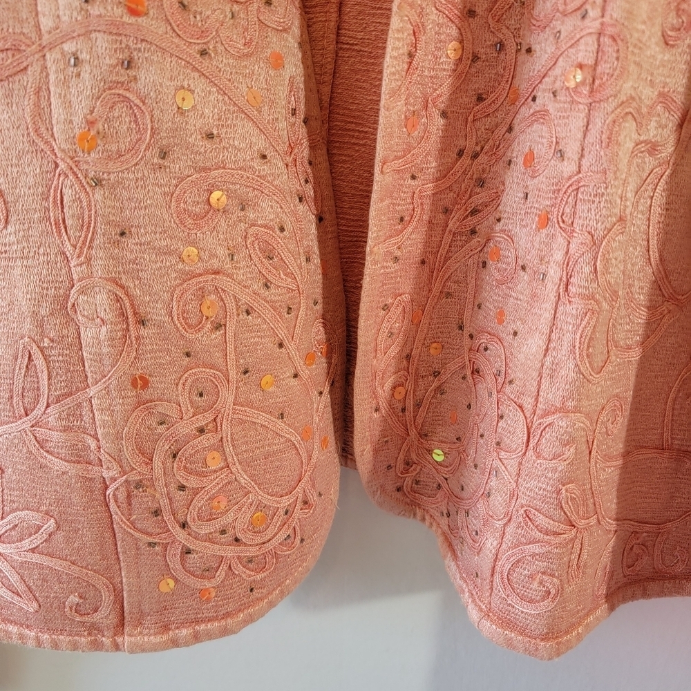 NWT Mirasol Women's Open Front Jacket Size L Tangerine Floral Embroidered Sequin - Picture 4 of 12